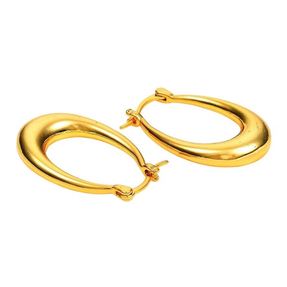 1 Inch 28mm Hoop Gold Tone Pierced Post Earrings - Picture 2 of 5